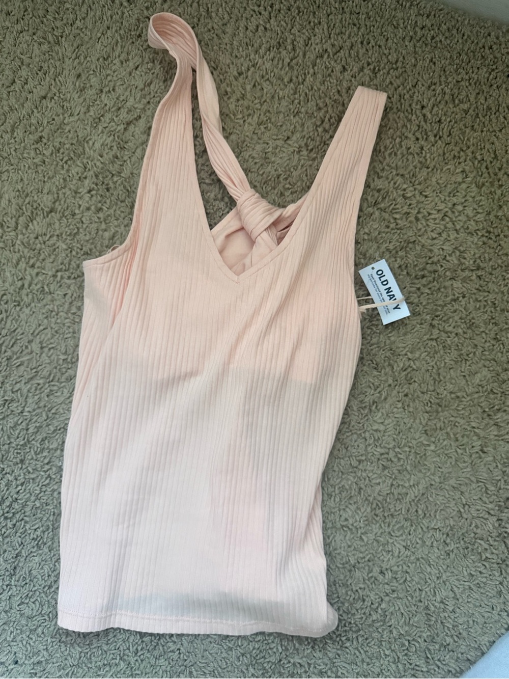 Old Navy Ribbed V-Neck Tank with Knot-Back in Pale Pink